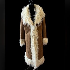 SHACI Faux Shearling Long Coat Camel & Ivory – NWT – Women’s S
